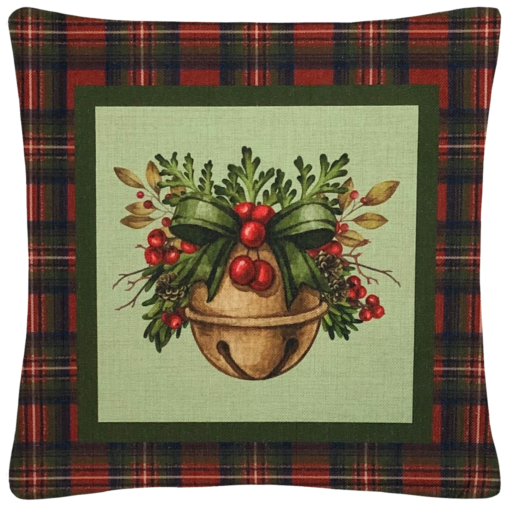 Christmas Bell Throw Pillow  18"x18" - Golden Hill Studio