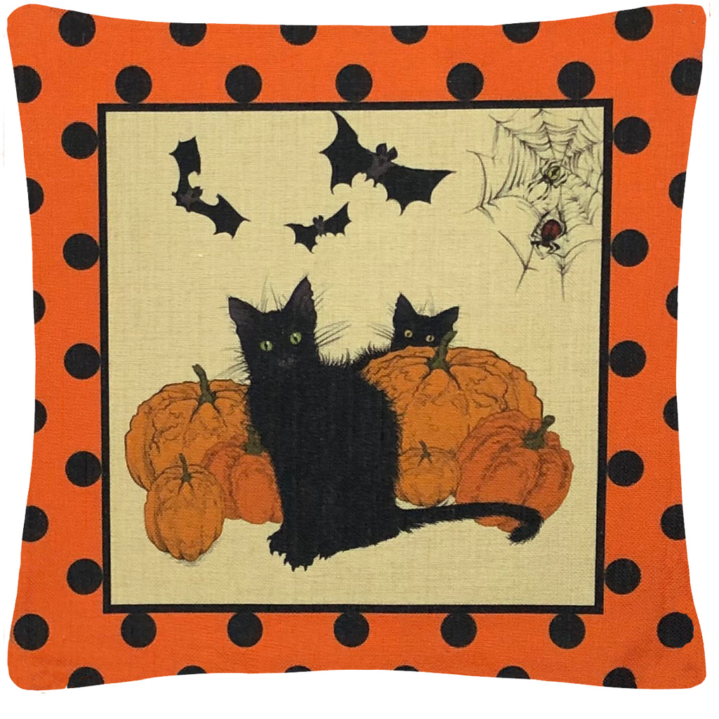 Halloween Kitty Throw Pillow  18"x18" - Golden Hill Studio