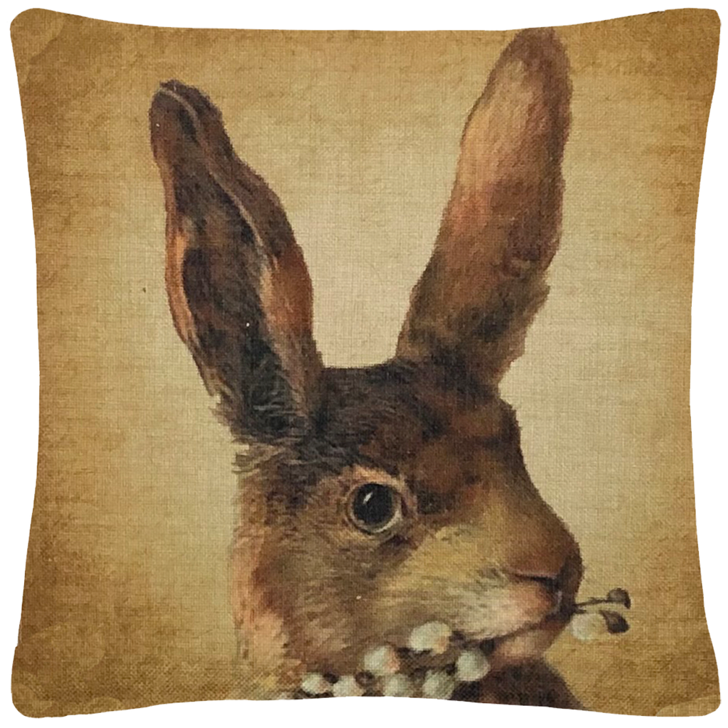 Bunny with Pussy Willow Throw Pillow  14" x 14" - Golden Hill Studio