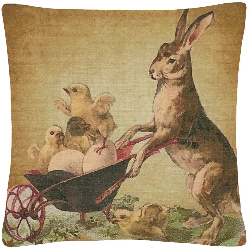 Bunny with Chicks Throw Pillow  14" x 14" - Golden Hill Studio