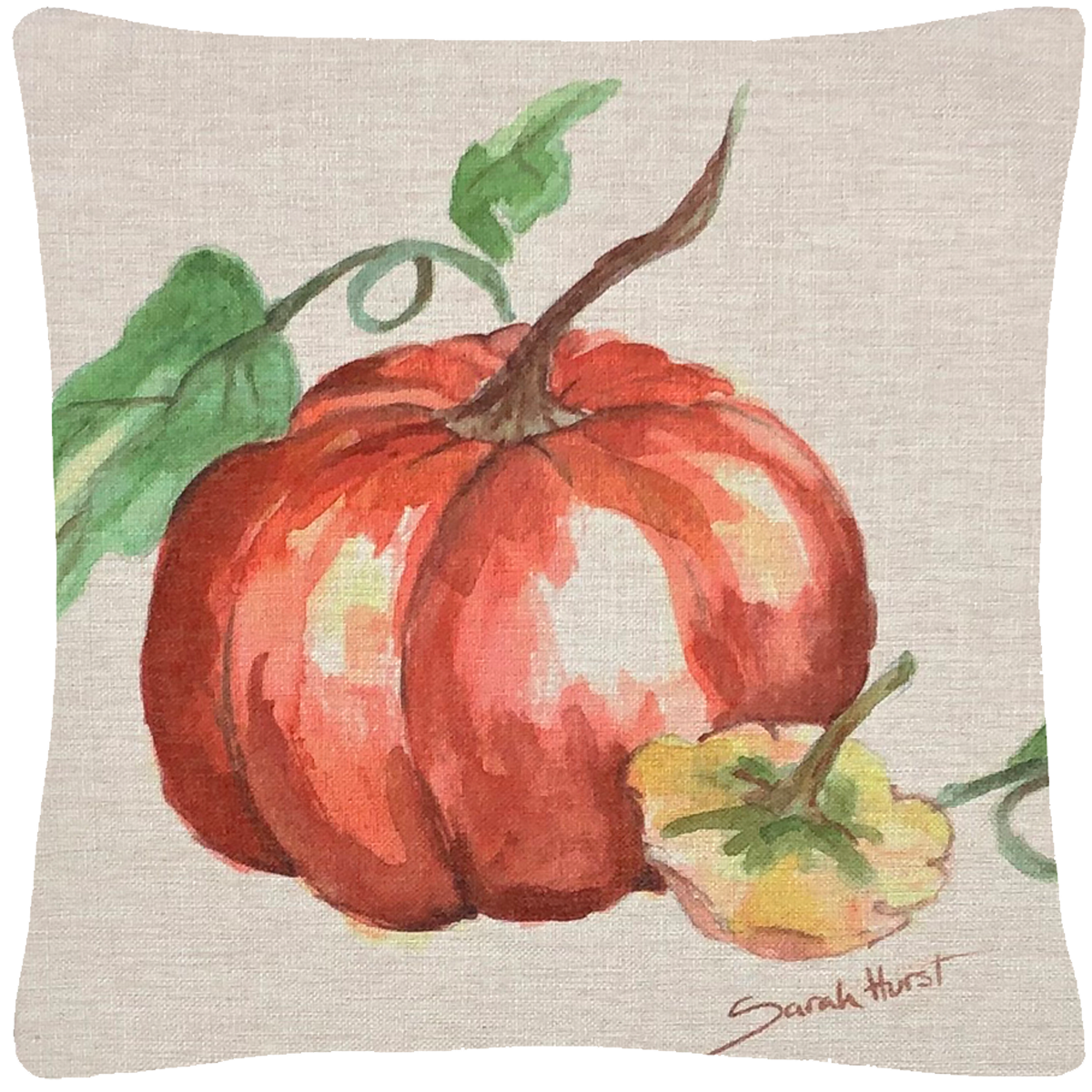 Pumpkin with Gourd Throw Pillow  18"x18" - Golden Hill Studio