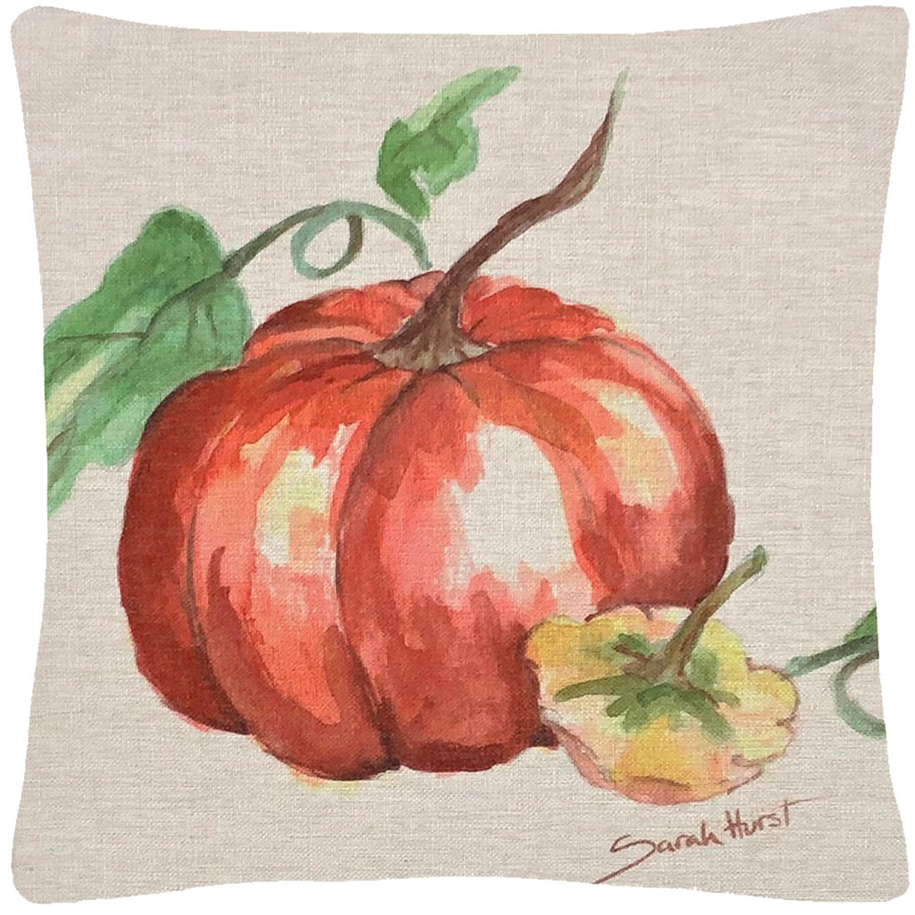 Pumpkin with Gourd Throw Pillow  18"x18" - Golden Hill Studio