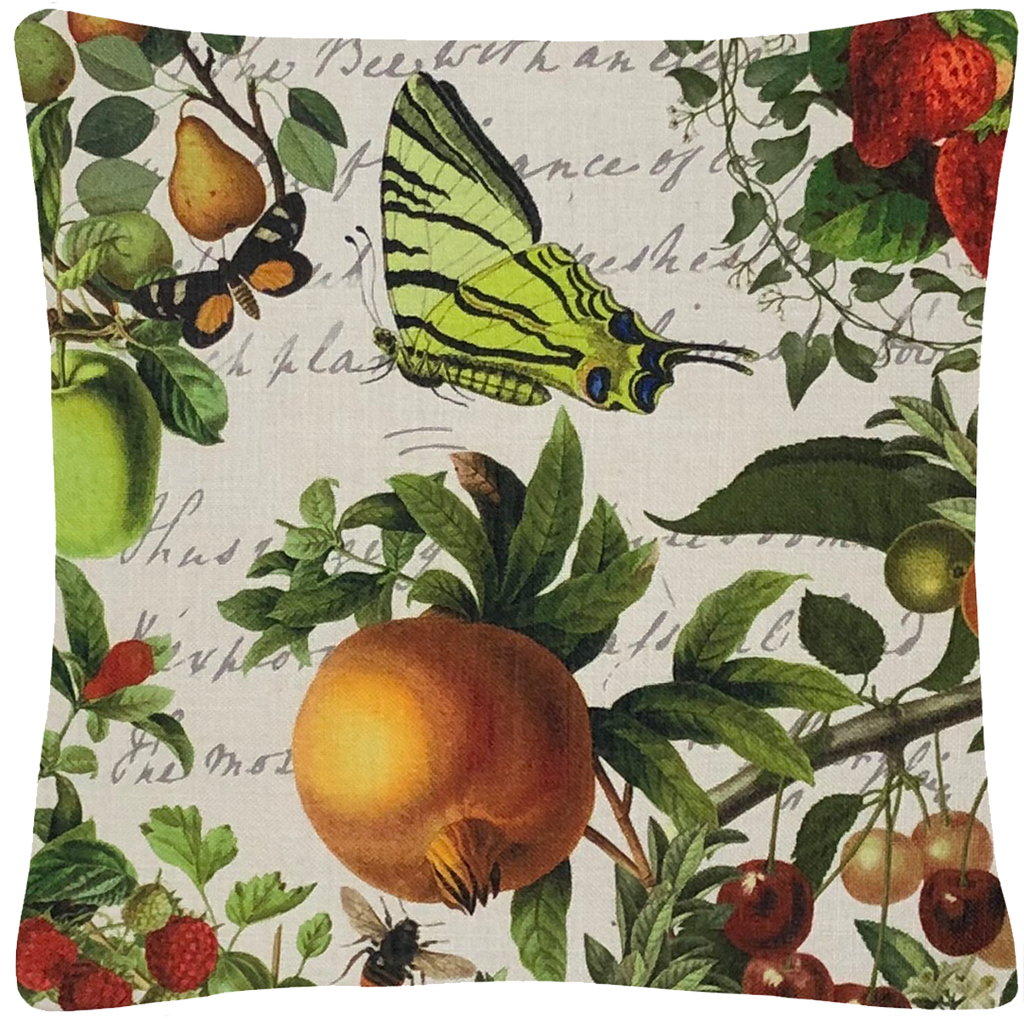 Butterfly and Fruit Pillow 18" x 18" - Golden Hill Studio