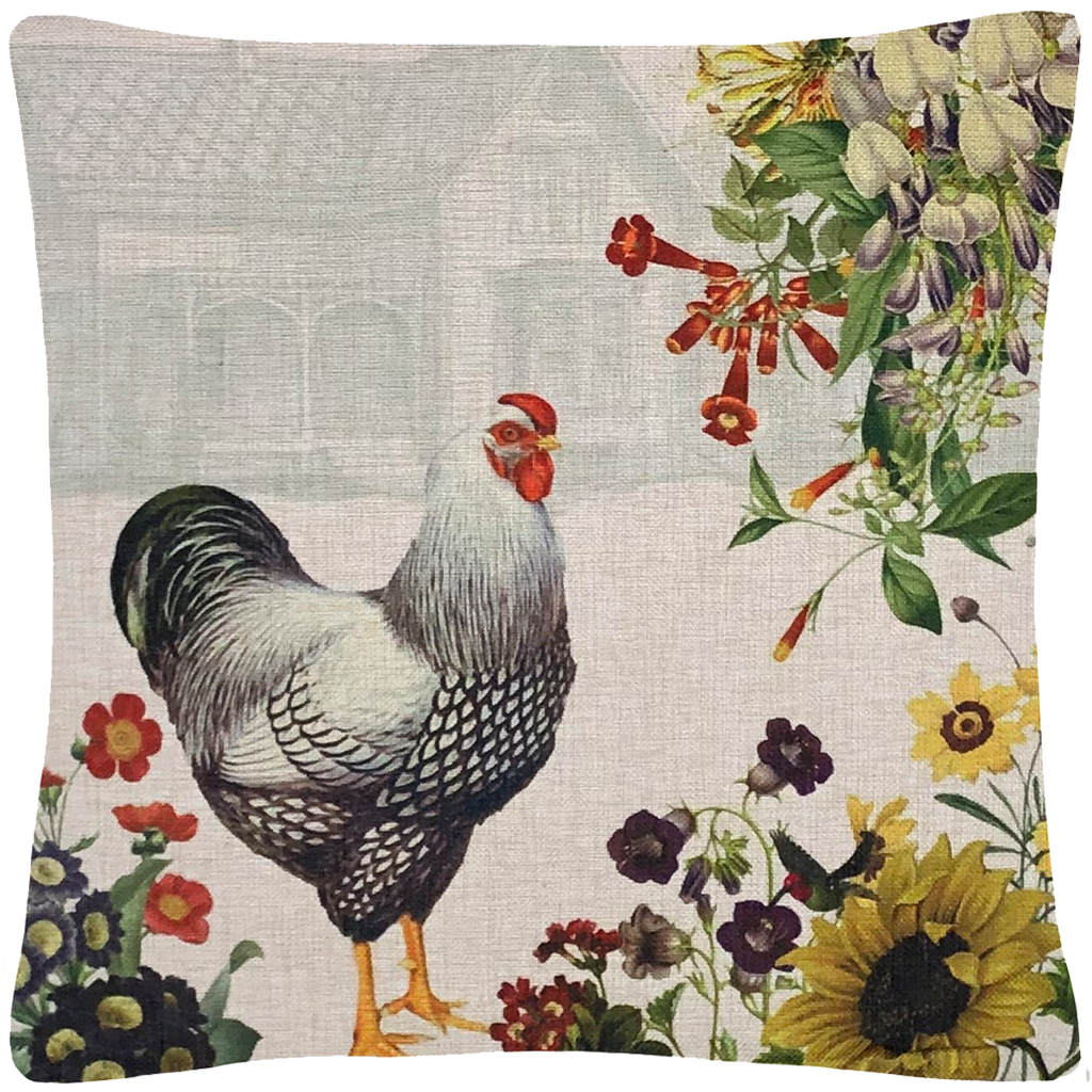 Hen and Farmhouse Pillow 18" x 18" - Golden Hill Studio