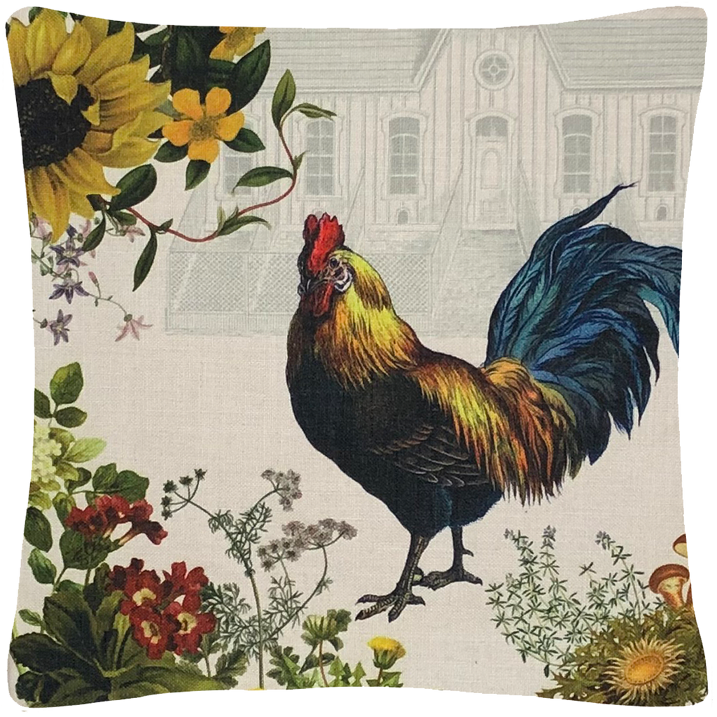 Rooster and Henhouse Pillow 18" x 18" - Golden Hill Studio