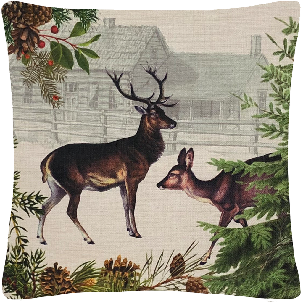 Deer and Doe Pillow 18" x 18" - Golden Hill Studio