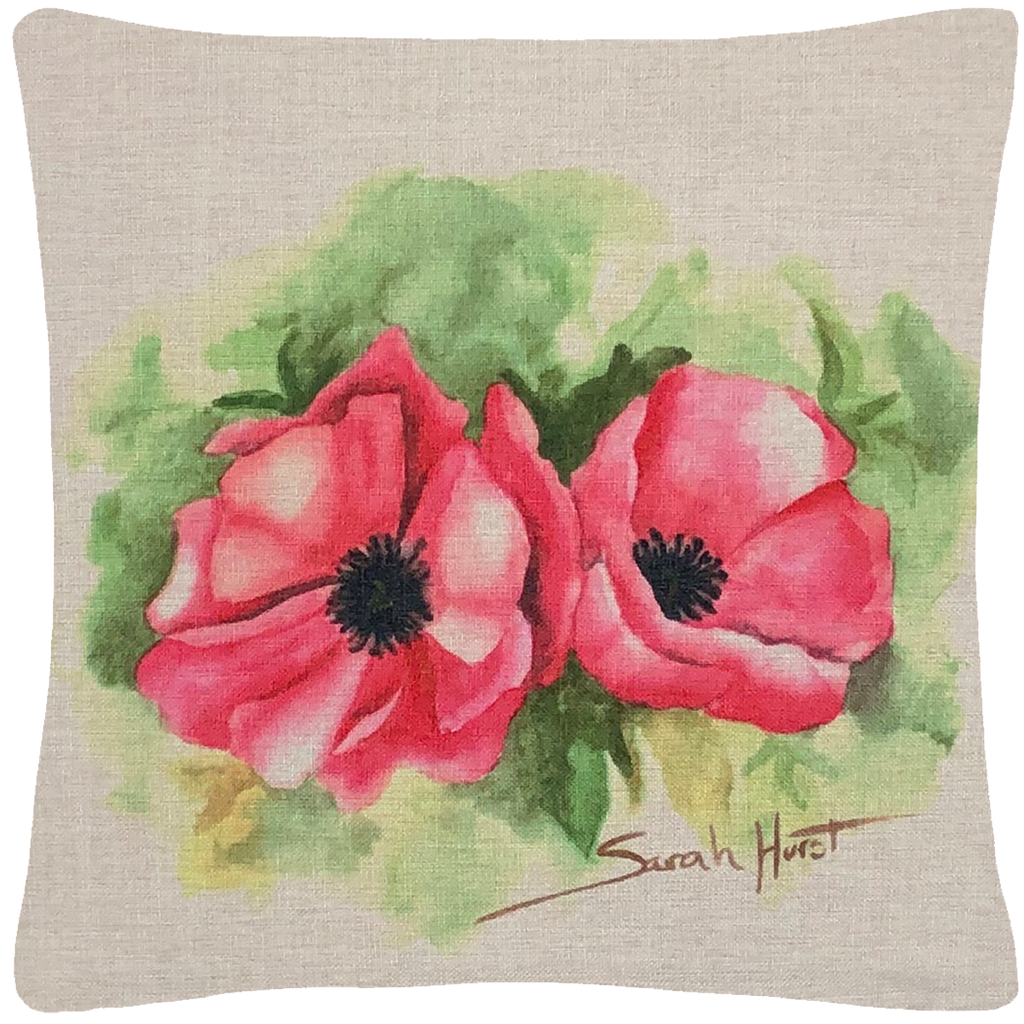 Oriental Pink Poppy Throw Pillow  18"x18" - Golden Hill Studio
