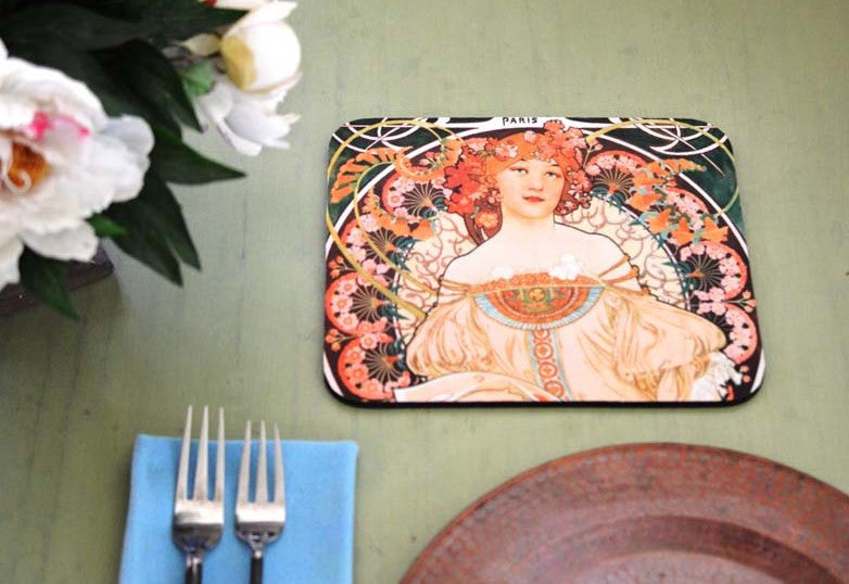 Art Nouveau Paris Lady Hot Pads/Mouse Pads - Golden Hill Studio