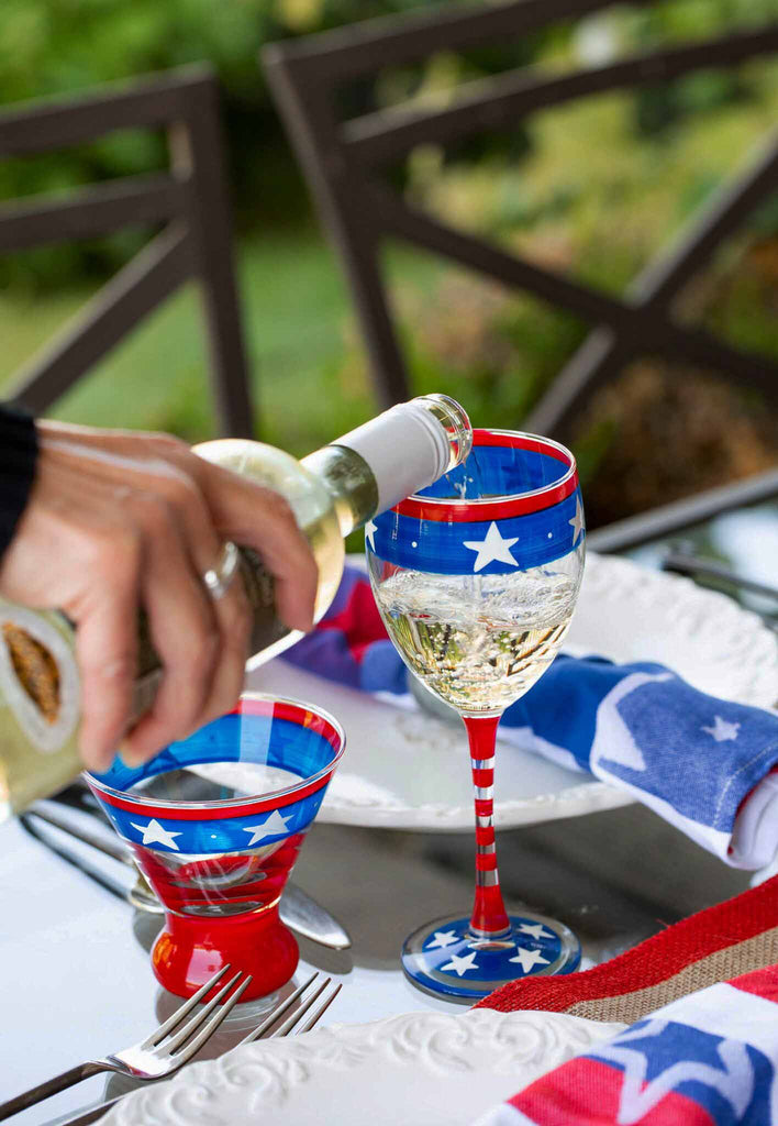 Stars & Stripes Wine Glass S/2 - Golden Hill Studio