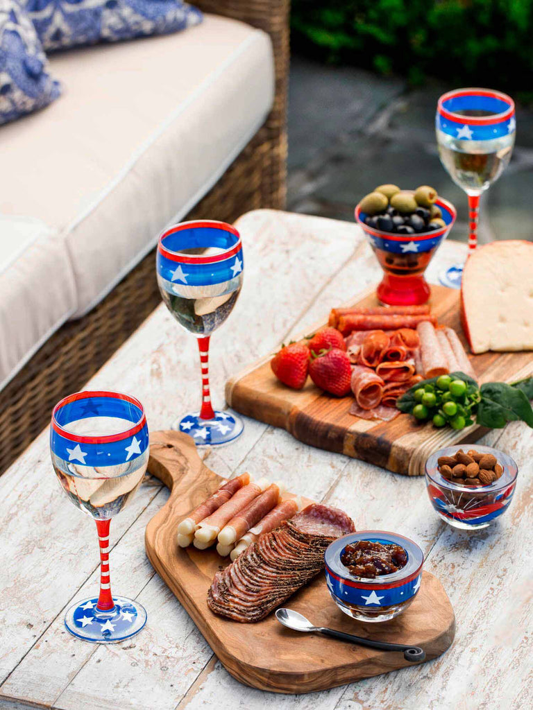Stars & Stripes Wine Glass S/2 - Golden Hill Studio