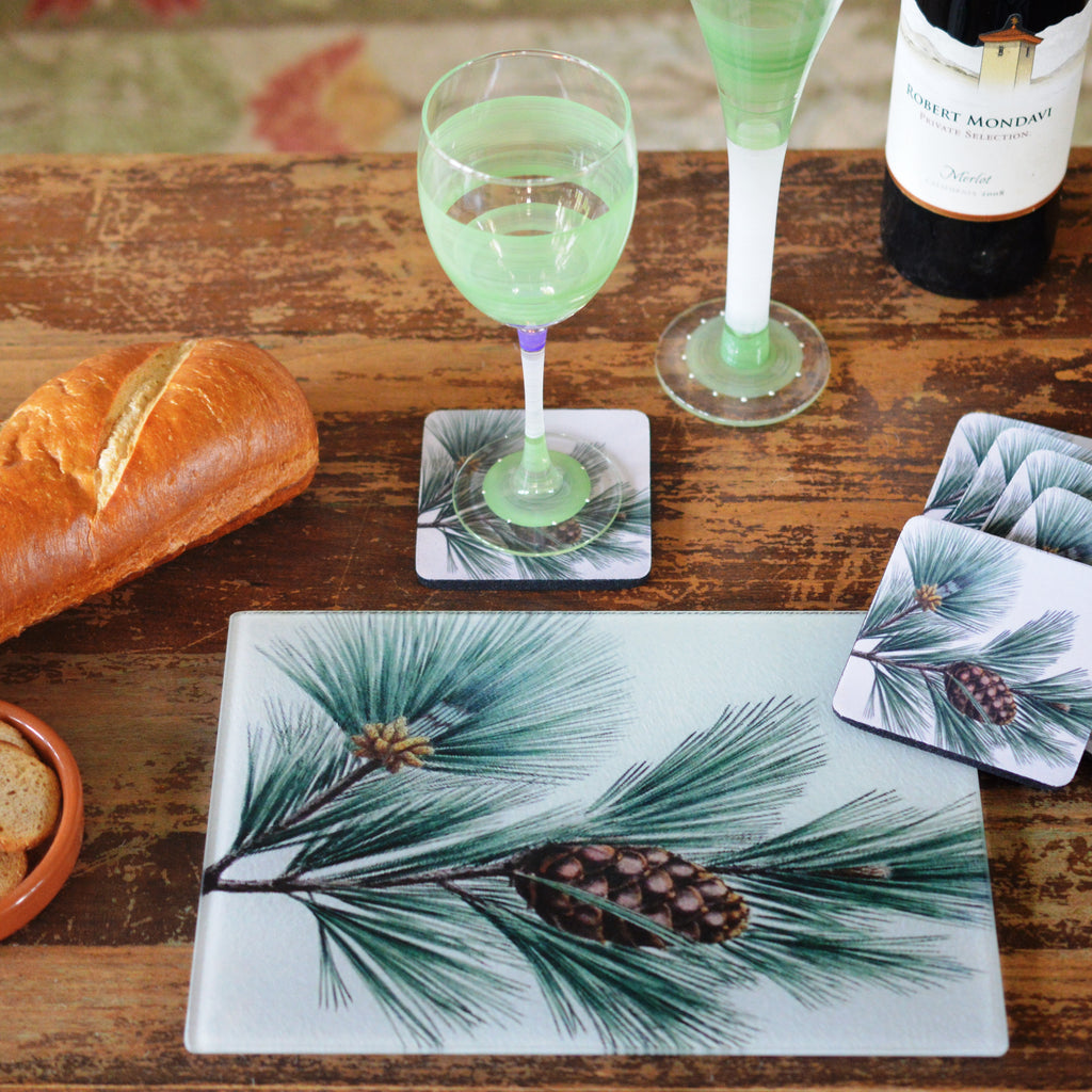 Pine Bough Cheese Tray/Cutting Board & Coaster Set - Golden Hill Studio
