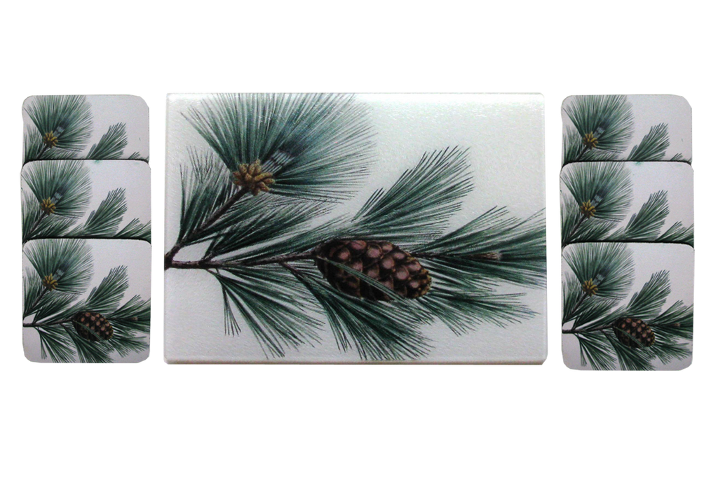 Pine Bough Cheese Tray/Cutting Board & Coaster Set - Golden Hill Studio