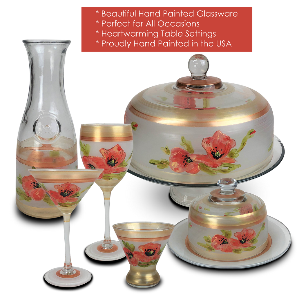 Oriental Poppy Floral Champagne   Set of 2 - Golden Hill Studio