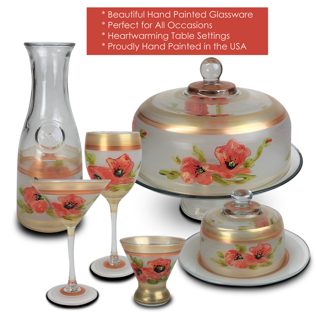 Oriental Poppy Wine   Set of 2 - Golden Hill Studio