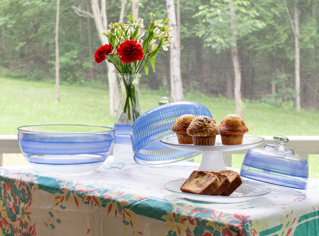 Cape Cod Cottage Stripe Blue Cake Dome - Golden Hill Studio