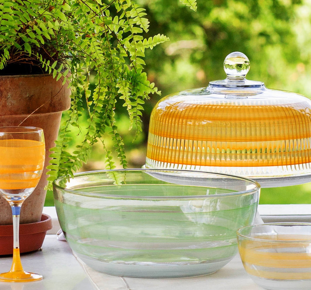 Cape Cod Cottage Stripe Orange Cake Dome - Golden Hill Studio
