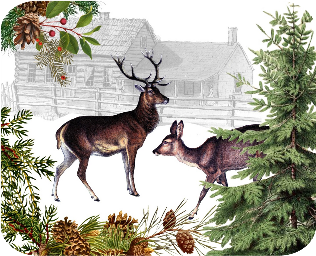 Deer & Doe Botanical Hot Plate/Mouse Pad  9 1/2" x 7 3/4" - Golden Hill Studio