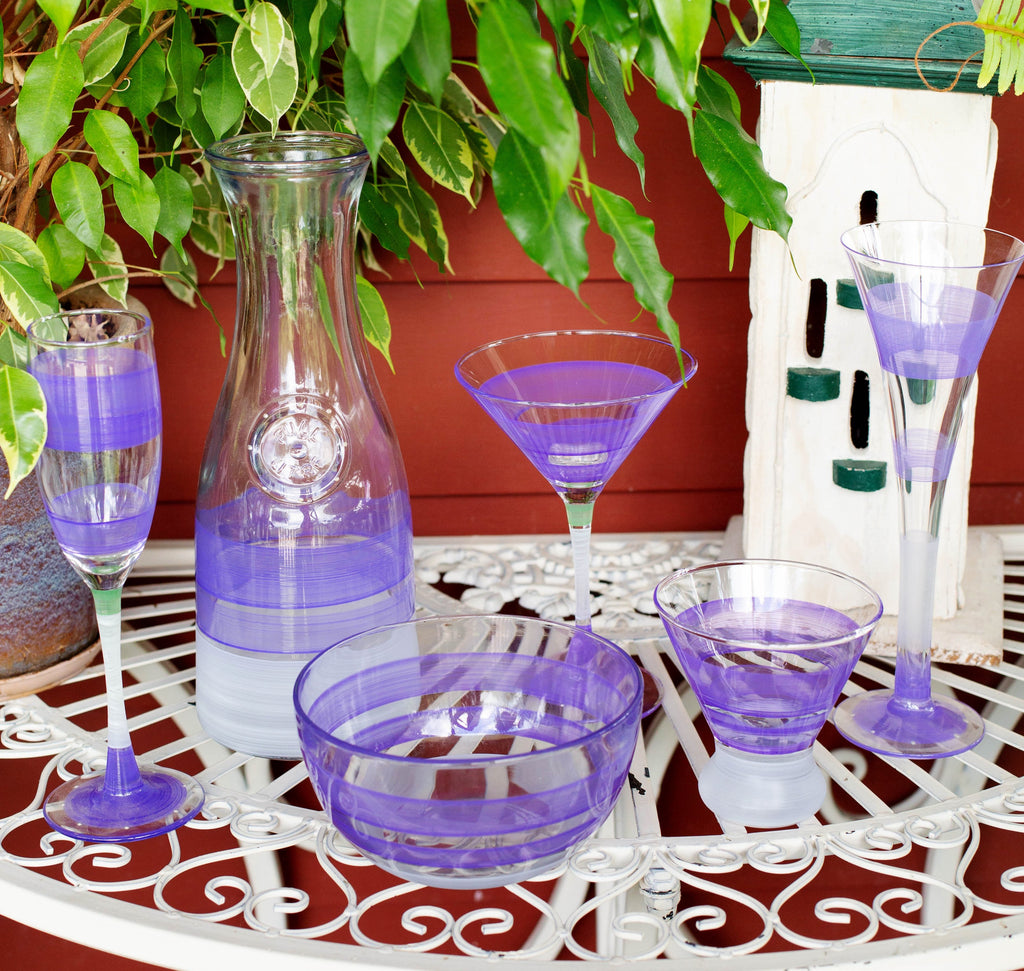 Cape Cod Cottage Stripe Purple Carafe - Golden Hill Studio