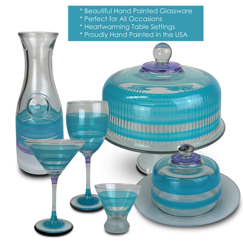 Cape Cod Cottage Stripe Turquoise Cheese Dome - Golden Hill Studio
