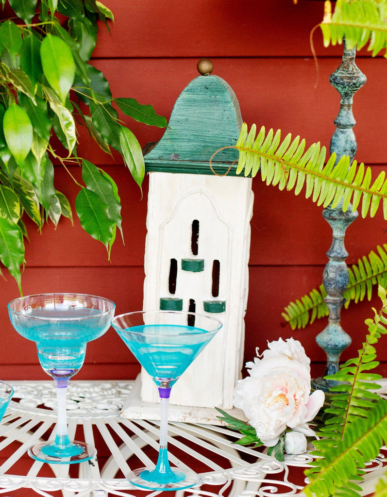 Cape Cod Cottage Stripe Turquoise Martini   Set of 2 - Golden Hill Studio
