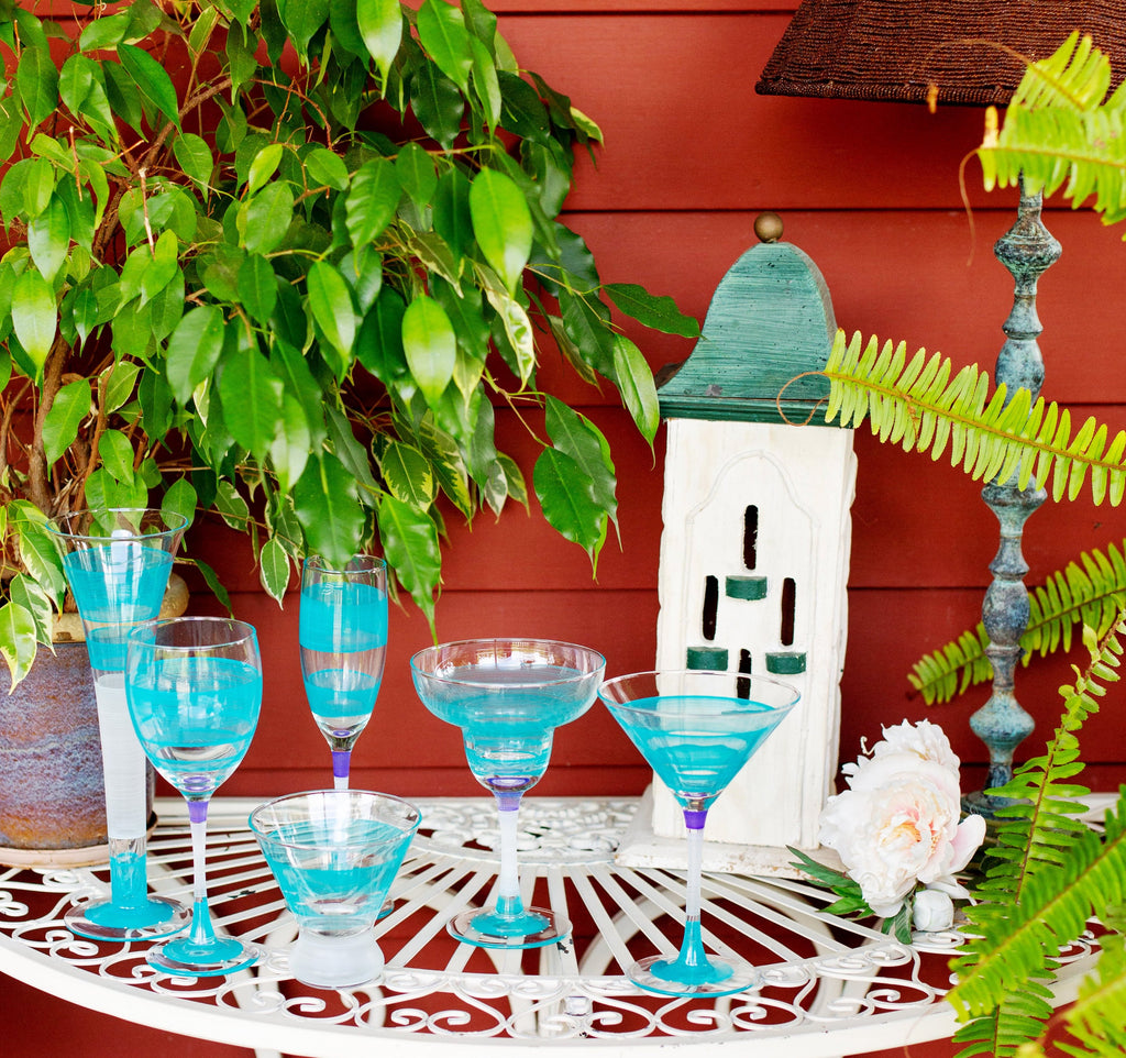 Cape Cod Cottage Stripe Turquoise Wine   Set of 2 - Golden Hill Studio