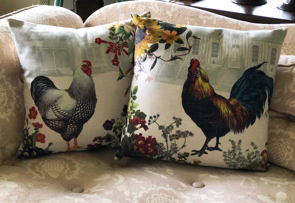 Hen and Farmhouse Pillow 18" x 18" - Golden Hill Studio