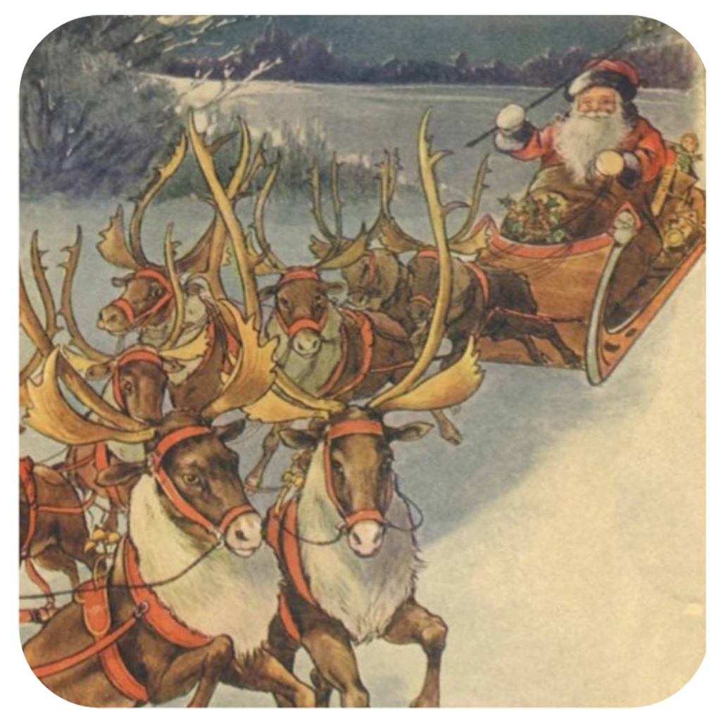 Santa & Reindeer Coaster S/6 - Golden Hill Studio