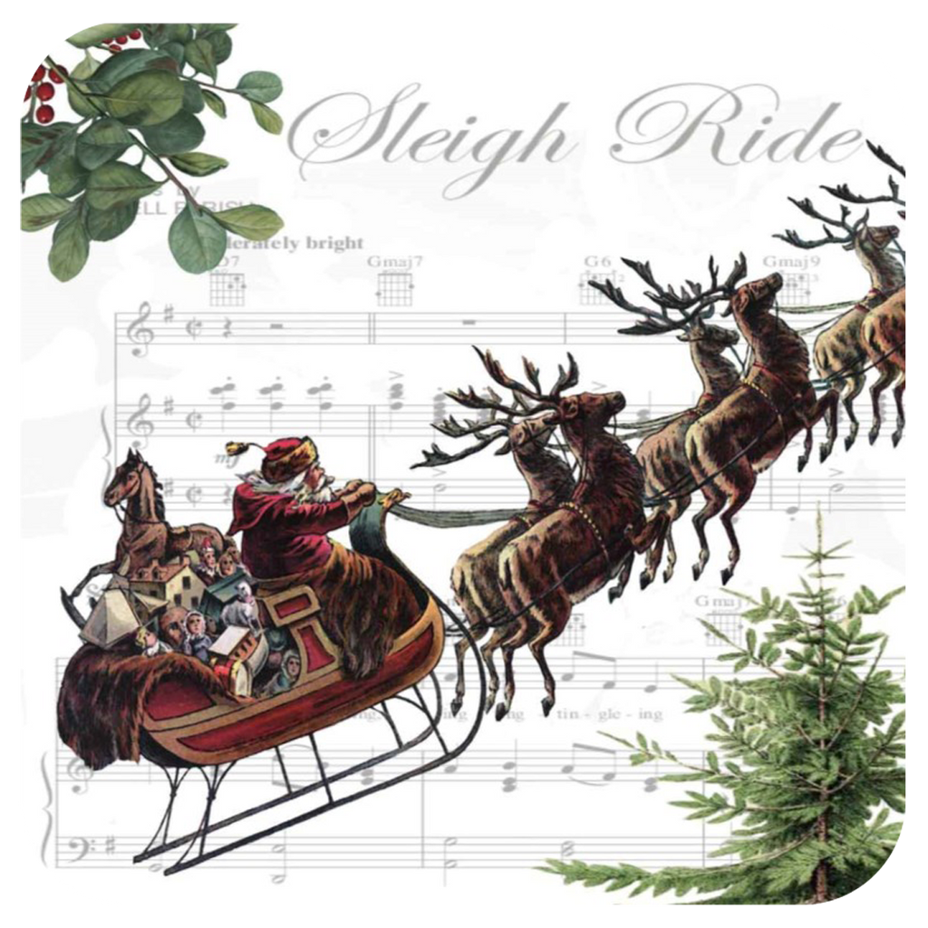 Santa & Sleigh Bells Coaster S/6 - Golden Hill Studio