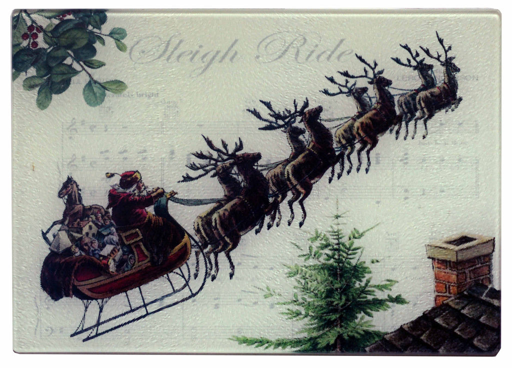 Santa & Sleigh Bells Cheese Tray/Cutting Board - Golden Hill Studio