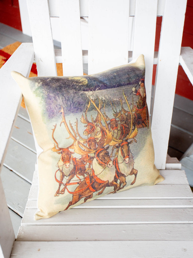 Santa with Reindeer Throw Pillow  18"x18" - Golden Hill Studio