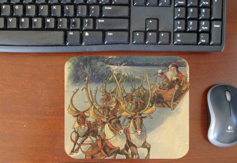 Santa with Reindeer Hot Pads/Mouse Pads - Golden Hill Studio