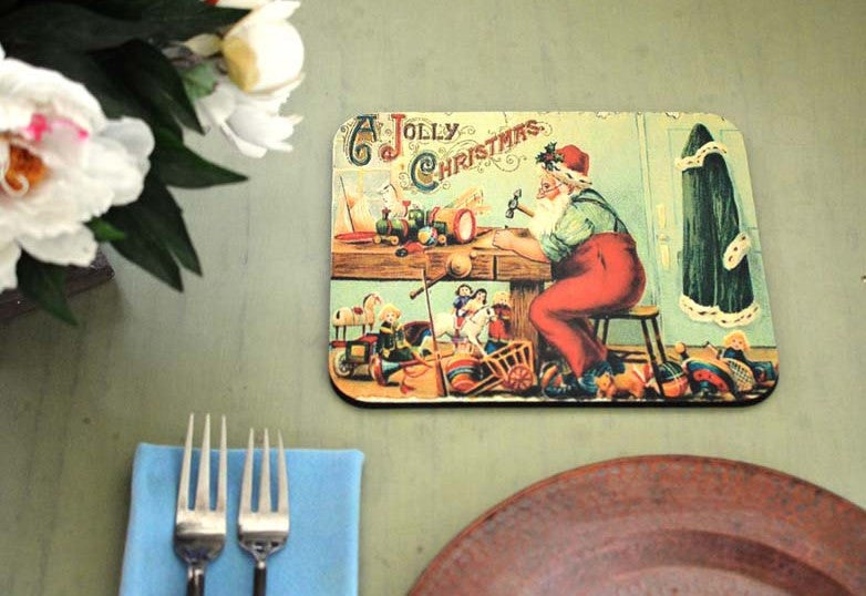 Santa in His Workshop Hot Pads/Mouse Pads - Golden Hill Studio