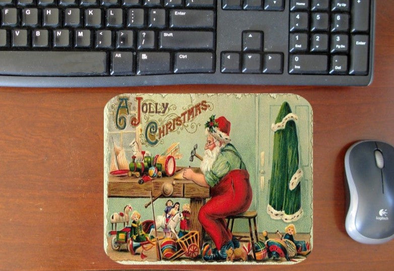 Santa in His Workshop Hot Pads/Mouse Pads - Golden Hill Studio