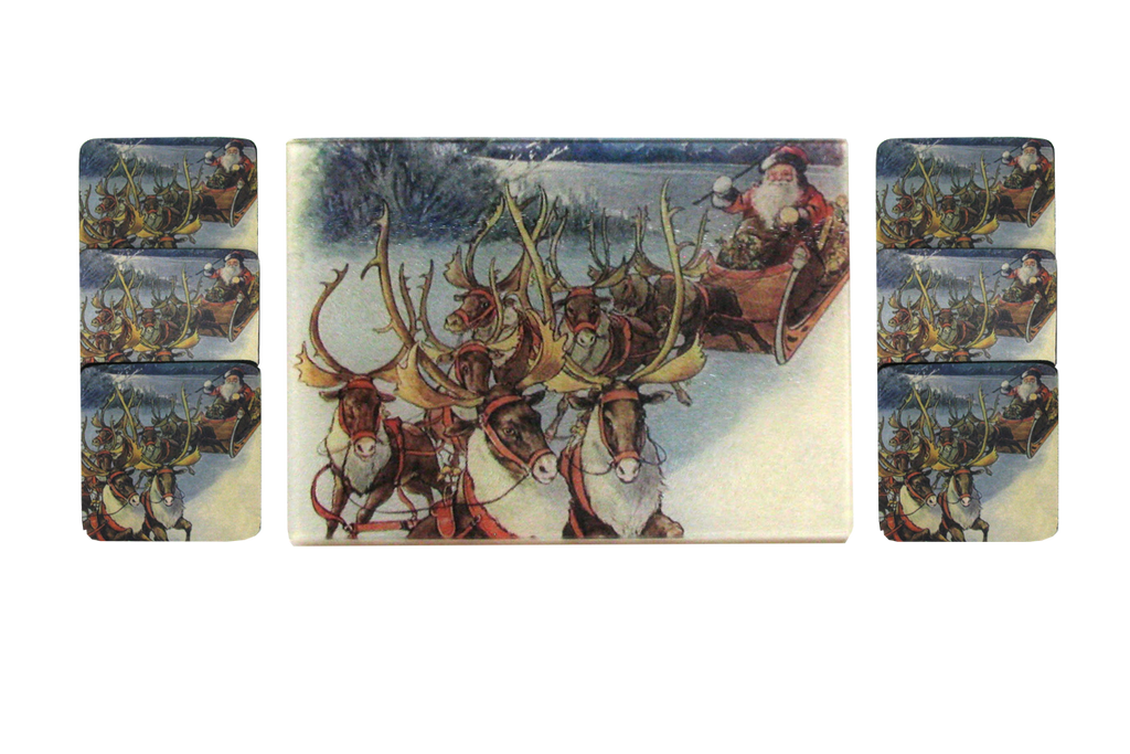 Santa & Reindeer Cheese Tray/Cutting Board & Coaster Set - Golden Hill Studio