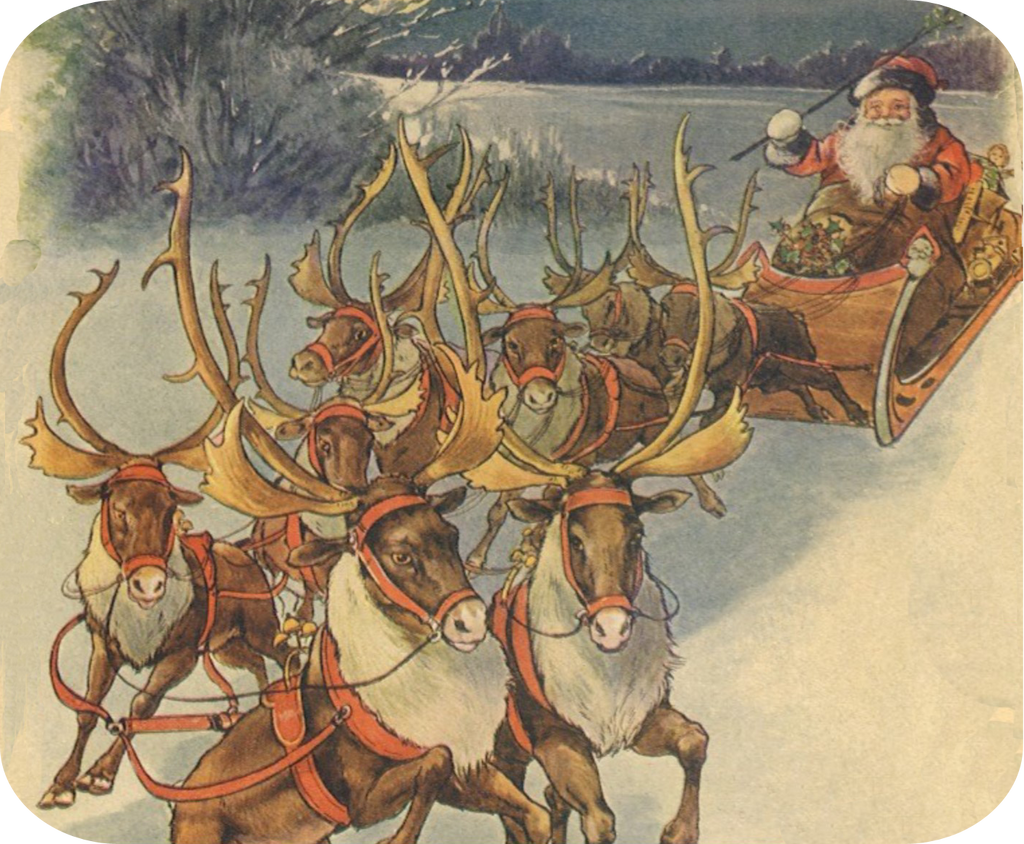 Santa with Reindeer Hot Pads/Mouse Pads - Golden Hill Studio