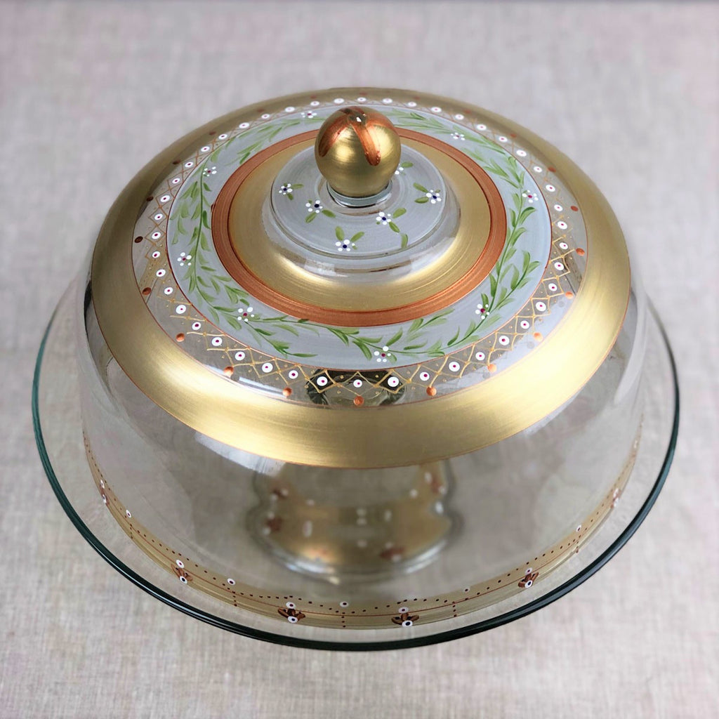 Moroccan Mosaic Gold Lg Cake Dome - Golden Hill Studio