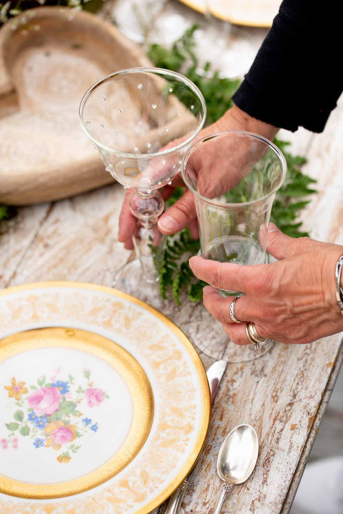 Blown Glass Wine with Raised Dots Set/2 - Golden Hill Studio