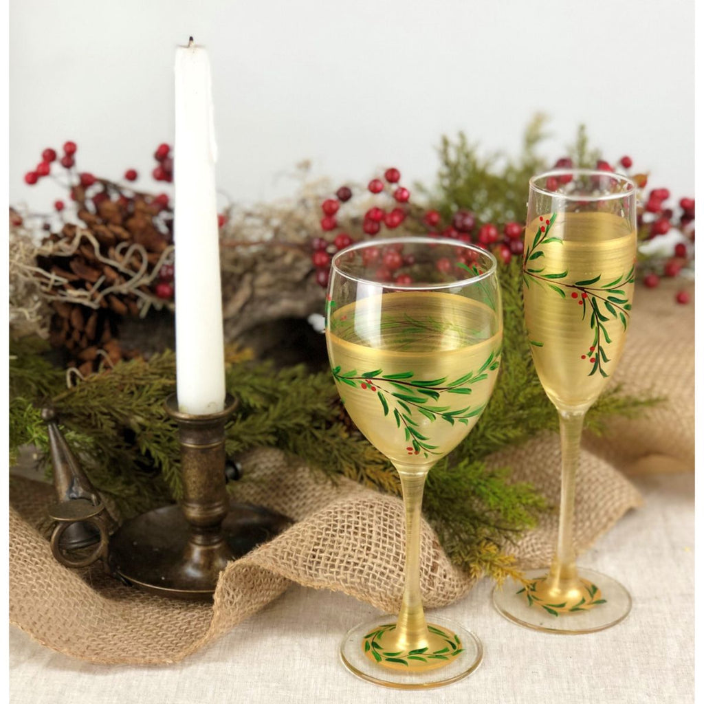 Winter Gold Garland Wine S/2 - Golden Hill Studio