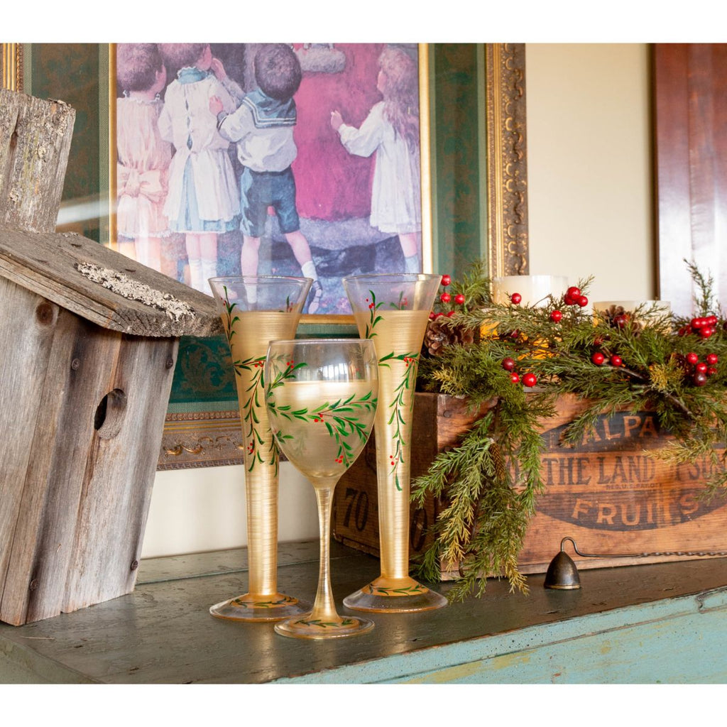 Winter Gold Garland Hollow Flutes S/2 - Golden Hill Studio