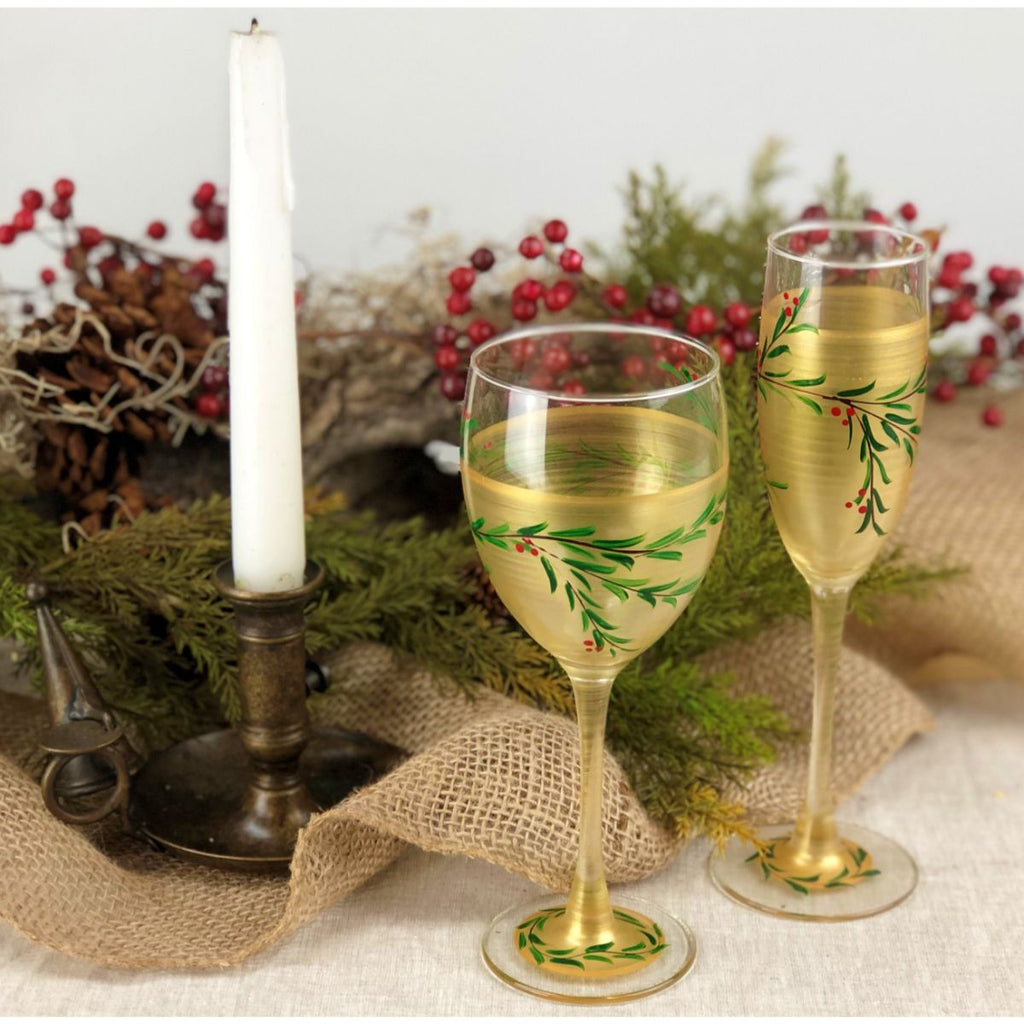 Winter Gold Garland Wine S/2 - Golden Hill Studio