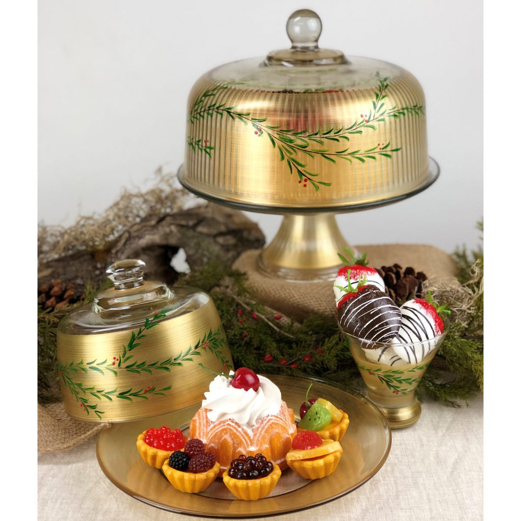 Winter Gold Garland Cheese Dome - Golden Hill Studio