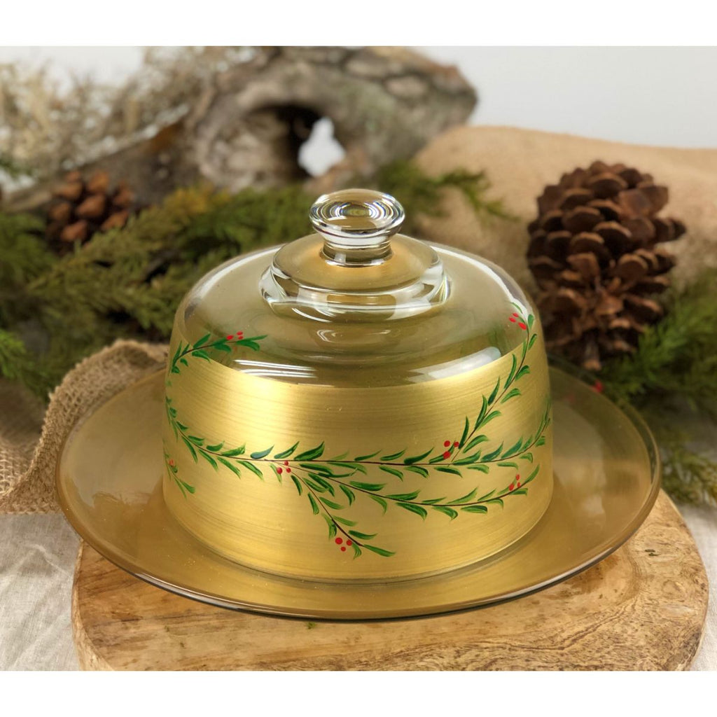 Winter Gold Garland Cheese Dome - Golden Hill Studio