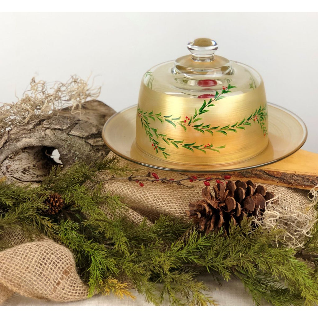 Winter Gold Garland Cheese Dome - Golden Hill Studio