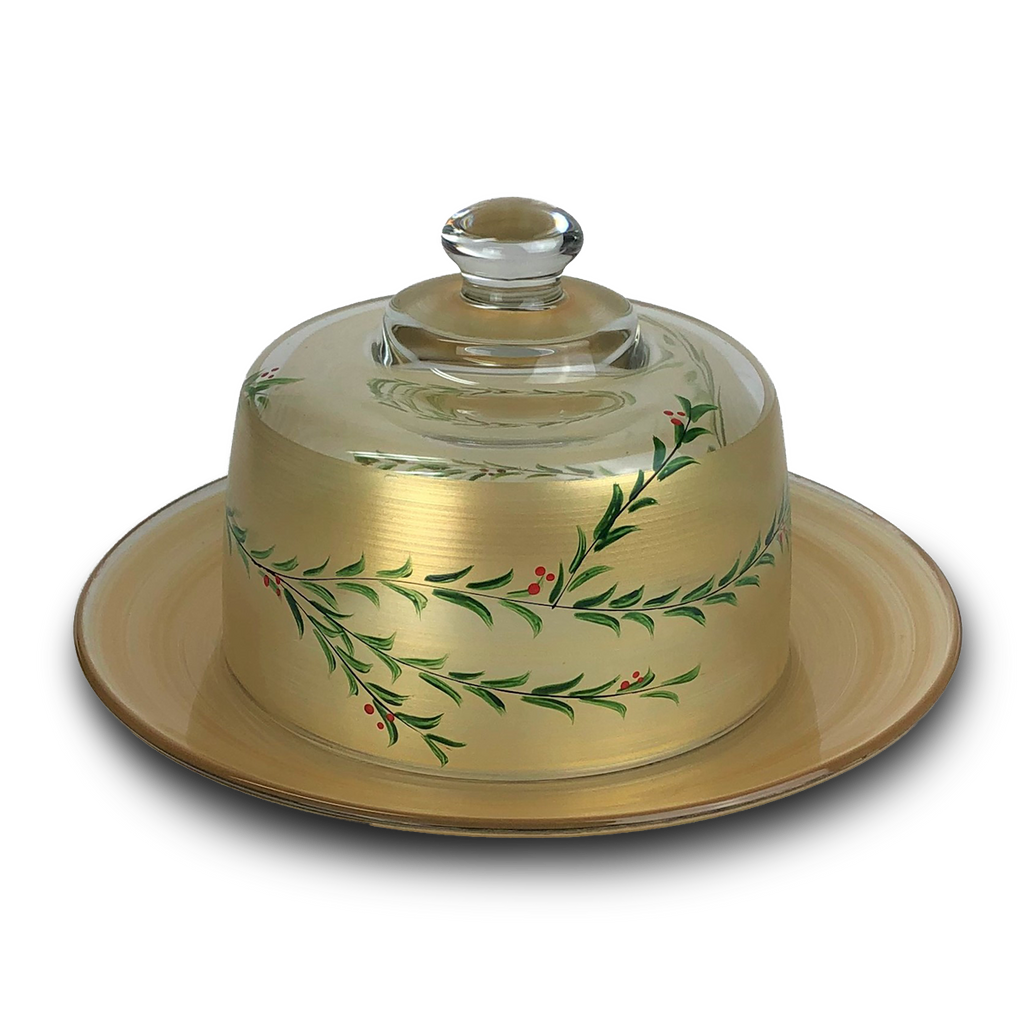 Winter Gold Garland Cheese Dome - Golden Hill Studio