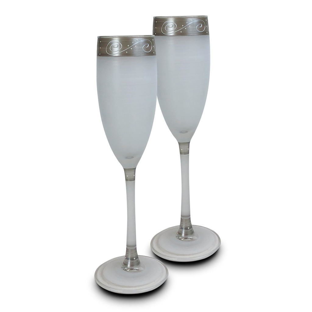 Heirloom White/Pewter Swirl Champagne   Set of 2 - Golden Hill Studio