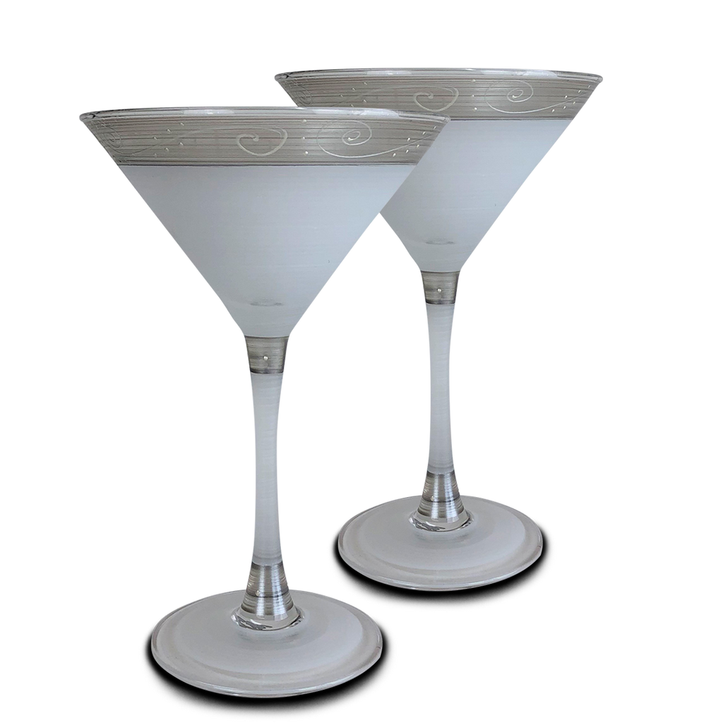 Heirloom White/Pewter Swirl Martini   Set of 2 - Golden Hill Studio
