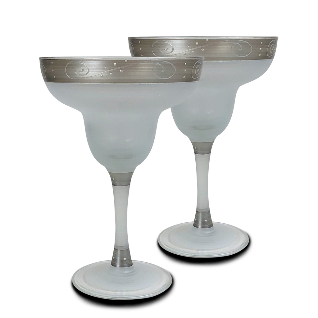 Heirloom White/Pewter Swirl Margarita   Set of 2 - Golden Hill Studio