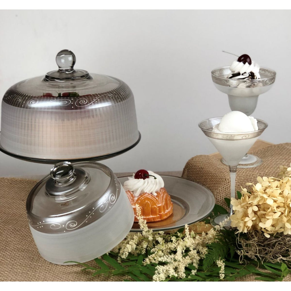 Heirloom White/Pewter Swirl Cheese Dome - Golden Hill Studio