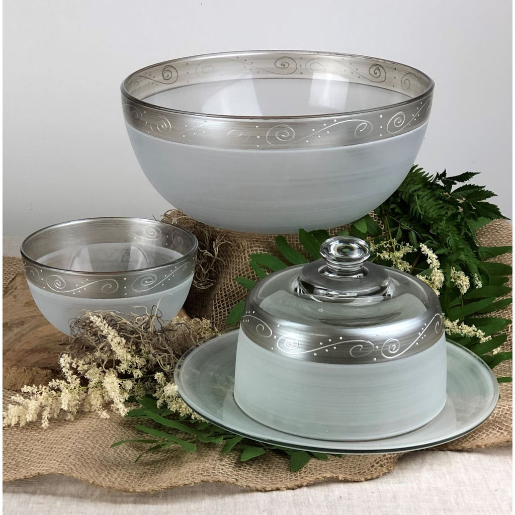 Heirloom White/Pewter Swirl 11" Bowl - Golden Hill Studio
