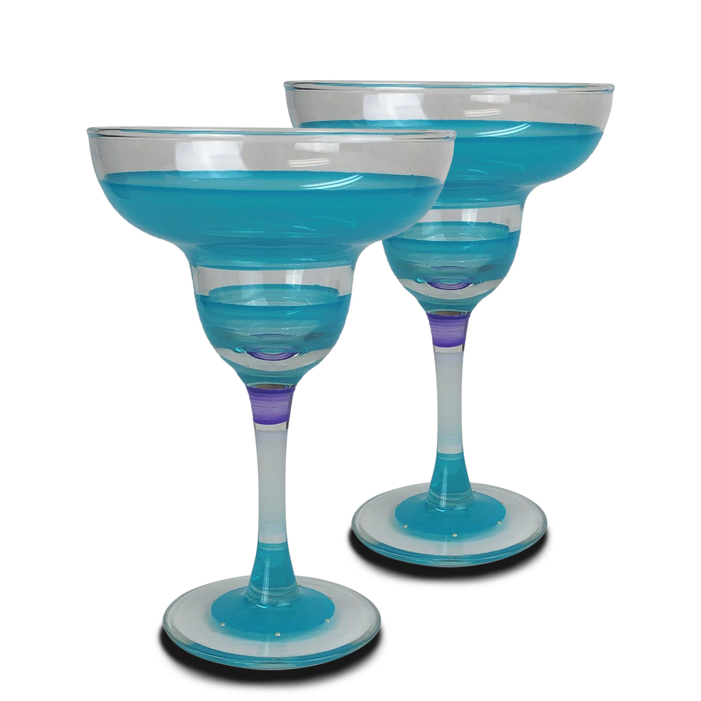 Cape Cod Cottage Stripe Turquoise Margarita   Set of 2 - Golden Hill Studio